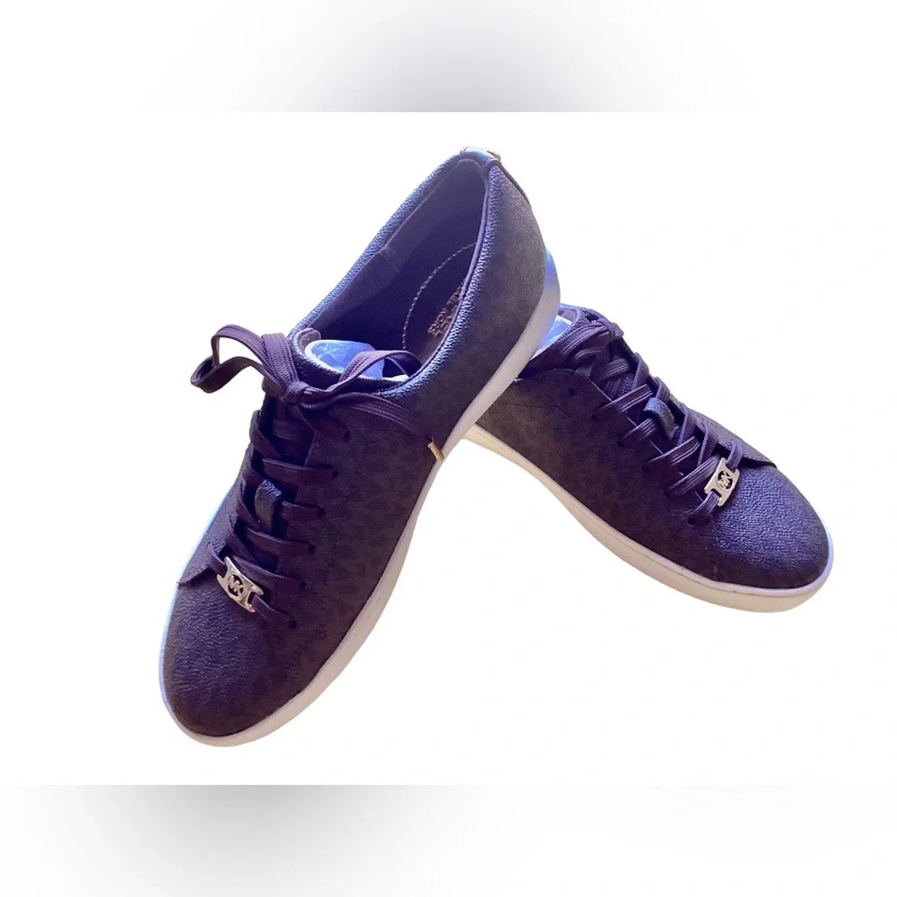 NIB! MICHEAL KORS Keaton Lace Up MK Signature Sneakers Brown w/ Gold